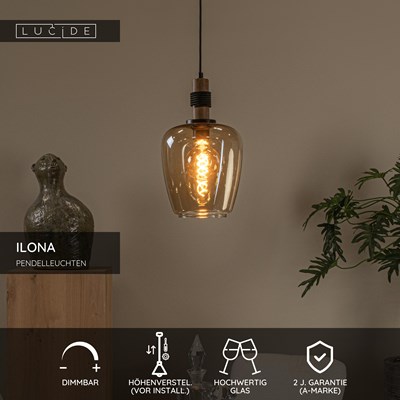 Lucide ILONA - Pendelleuchten - Ø 22 cm - 1xE27 - Amber